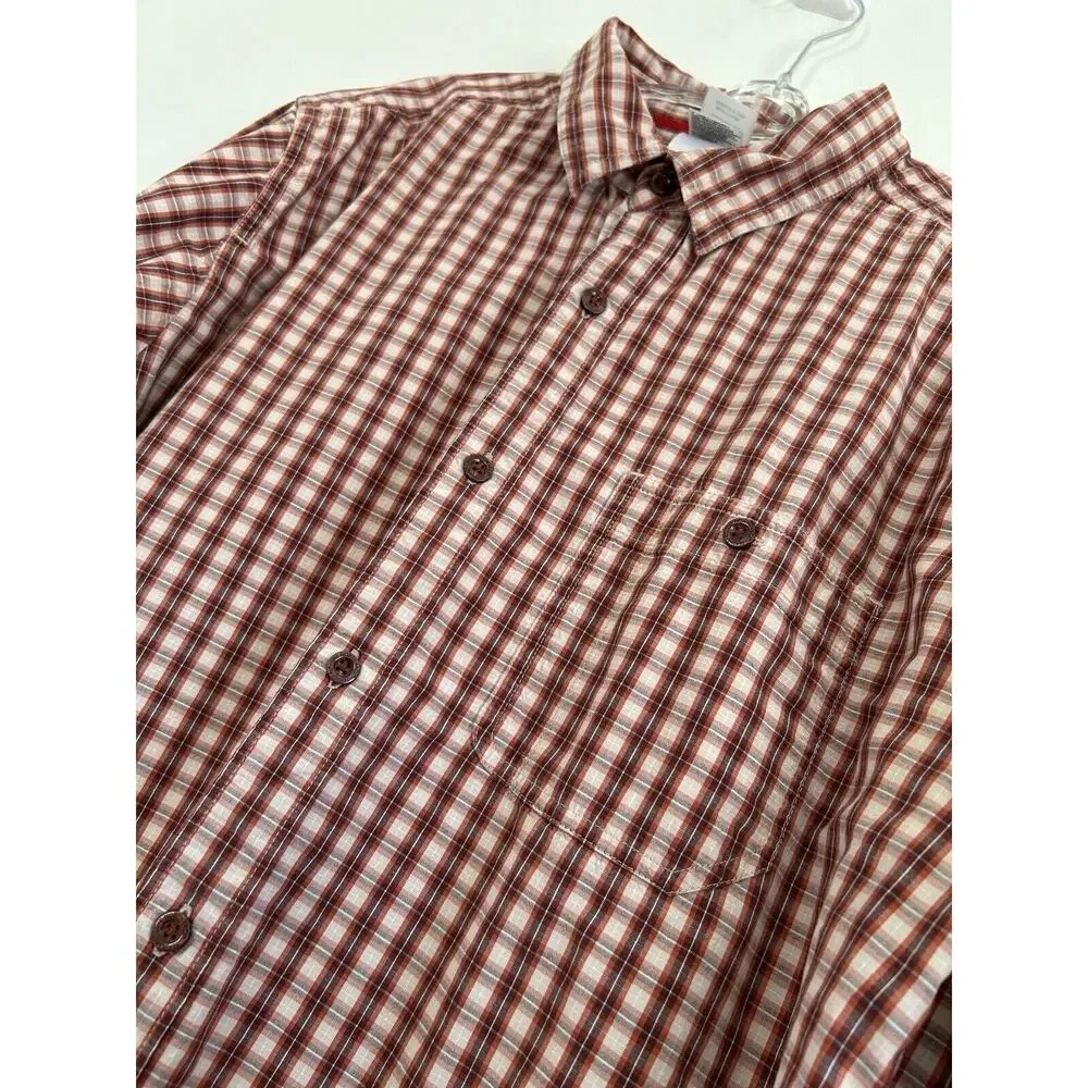 North Face Plaid Shirt Mens Large Rust Orange Cotton Long Sleeve One Pocket